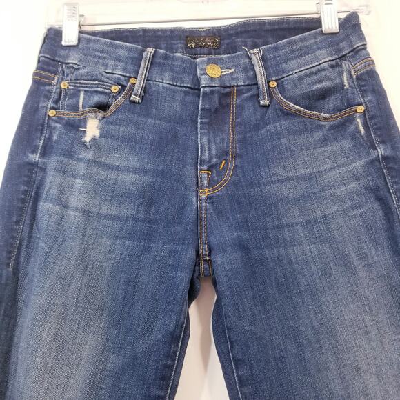 MOTHER Jeans The Looker in Rough it Up Blue Denim Distressed Skinny - Picture 14 of 16